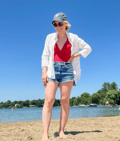 Red Top + White Shirt + Blue Denim